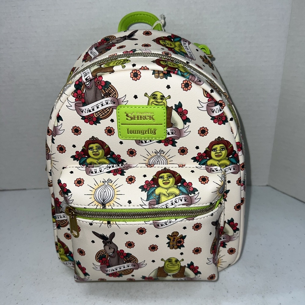Loungefly Shrek Tattoo Mini Backpack DreamWorks Fiona Donkey Gingy Green Cream